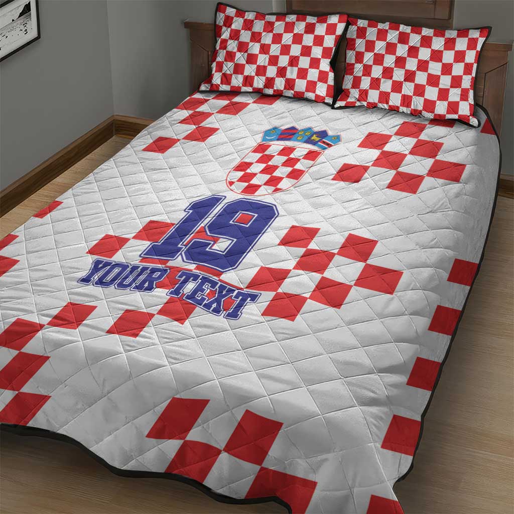 Custom Croatia National Heritage Quilt Bed Set Red and White Checkerboard Design - Wonder Print Shop