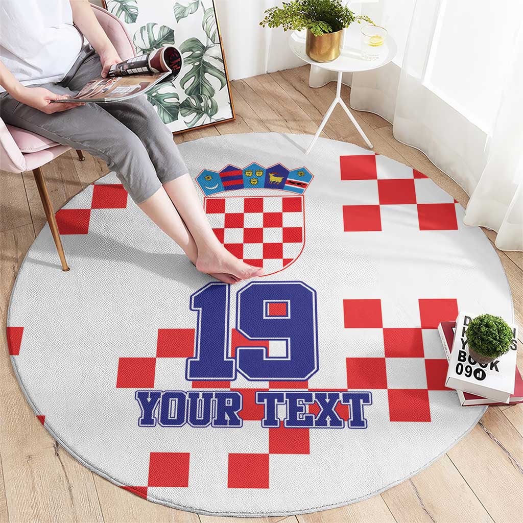 Custom Croatia National Heritage Round Carpet Red and White Checkerboard Design - Wonder Print Shop