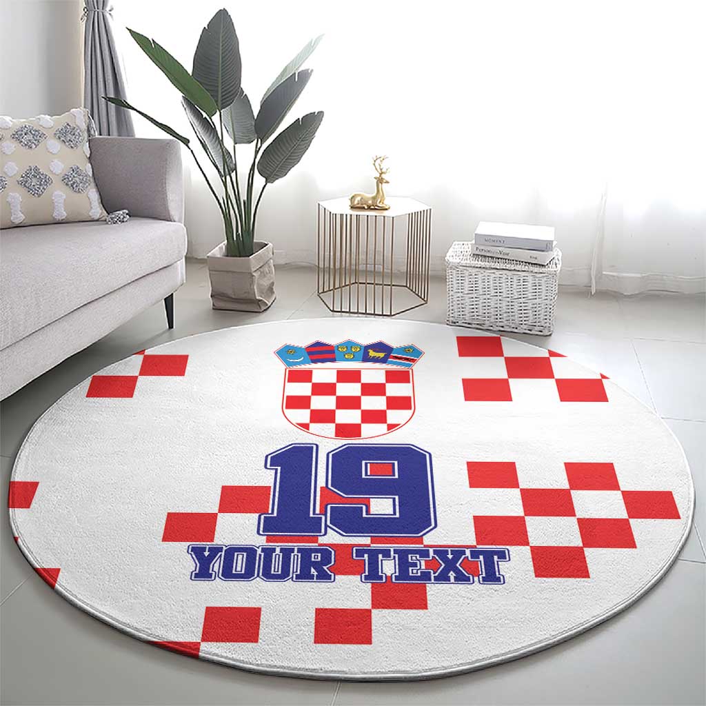Custom Croatia National Heritage Round Carpet Red and White Checkerboard Design - Wonder Print Shop
