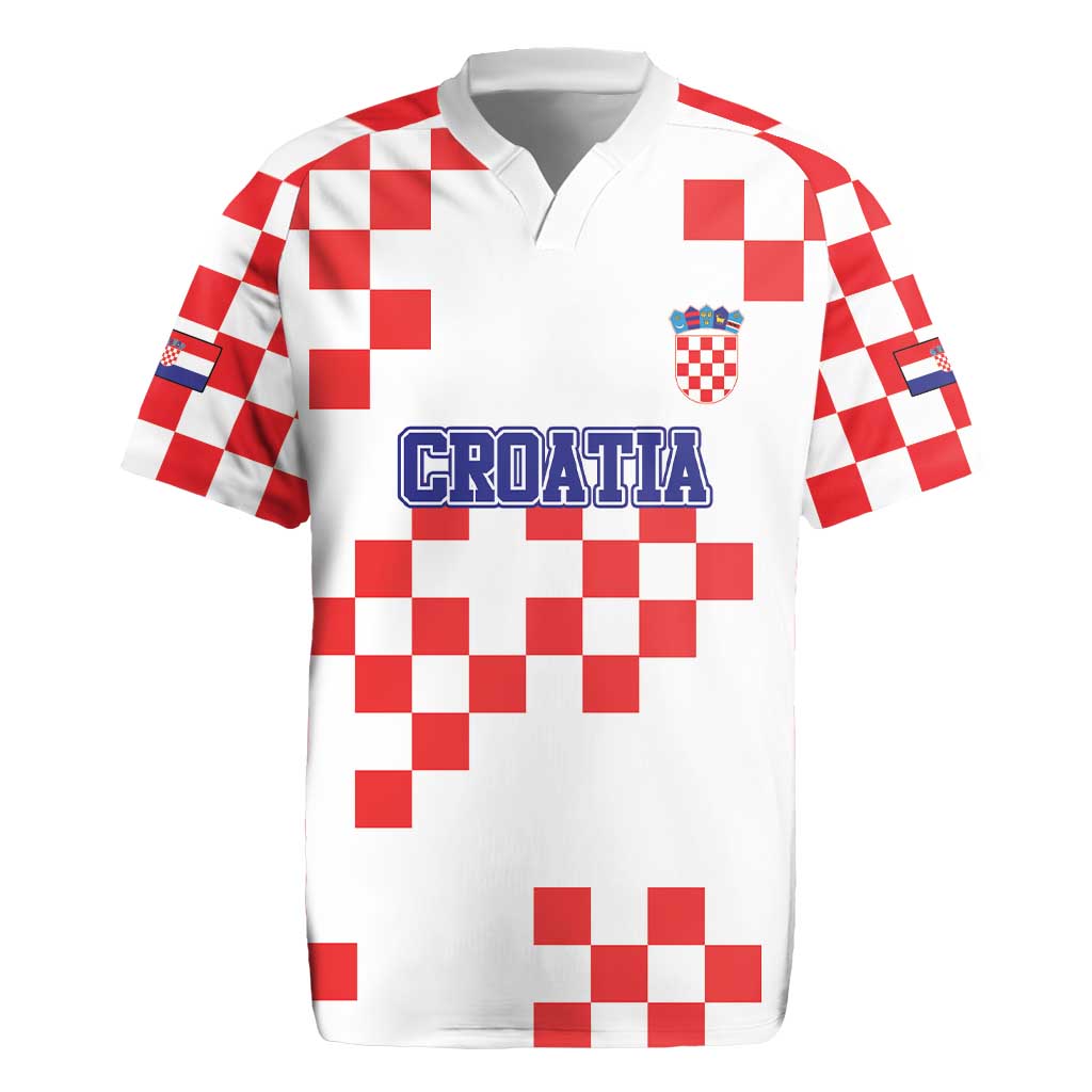 Custom Croatia National Heritage Rugby Jersey Red and White Checkerboard Design - Wonder Print Shop