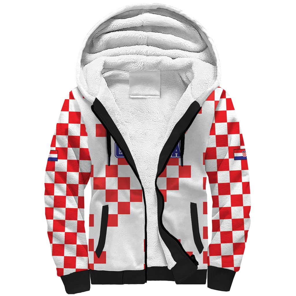 Custom Croatia National Heritage Sherpa Hoodie Red and White Checkerboard Design - Wonder Print Shop
