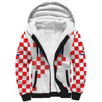 Custom Croatia National Heritage Sherpa Hoodie Red and White Checkerboard Design - Wonder Print Shop