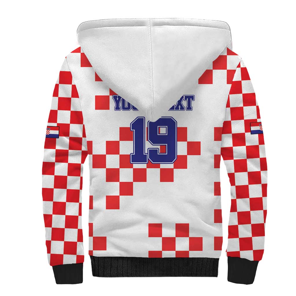 Custom Croatia National Heritage Sherpa Hoodie Red and White Checkerboard Design - Wonder Print Shop