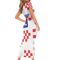 Custom Croatia National Heritage Short Sleeve Bodycon Dress Red and White Checkerboard Design - Wonder Print Shop