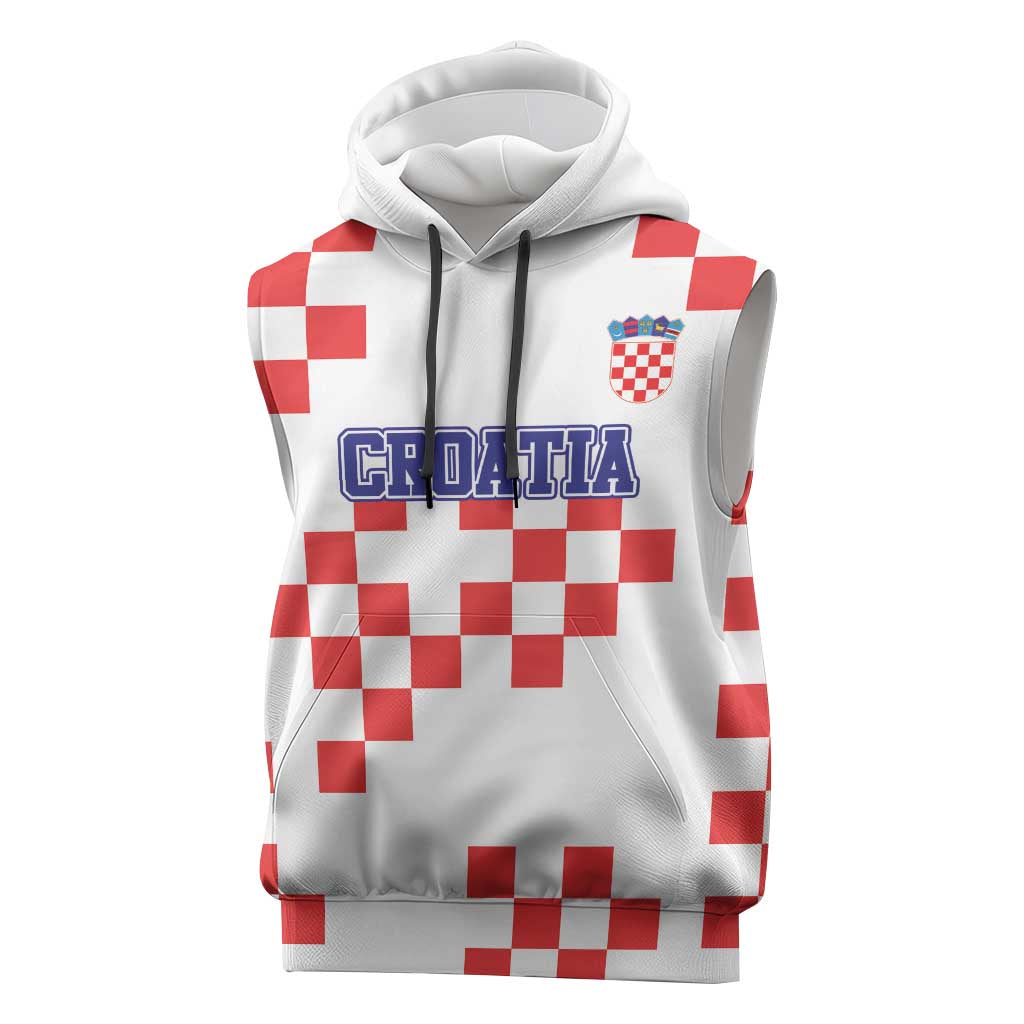 Custom Croatia National Heritage Sleeveless Hoodie Red and White Checkerboard Design - Wonder Print Shop