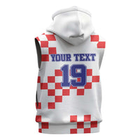Custom Croatia National Heritage Sleeveless Hoodie Red and White Checkerboard Design - Wonder Print Shop