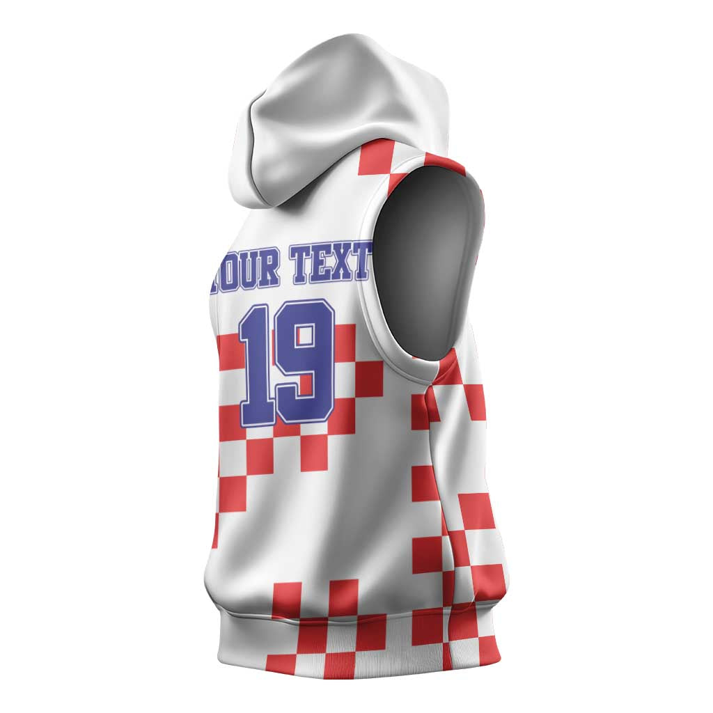 Custom Croatia National Heritage Sleeveless Hoodie Red and White Checkerboard Design - Wonder Print Shop