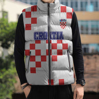Custom Croatia National Heritage Sleeveless Puffer Jacket Red and White Checkerboard Design - Wonder Print Shop