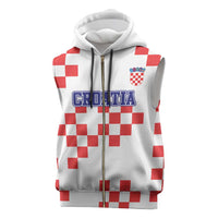 Custom Croatia National Heritage Sleeveless Zip Hoodie Red and White Checkerboard Design - Wonder Print Shop