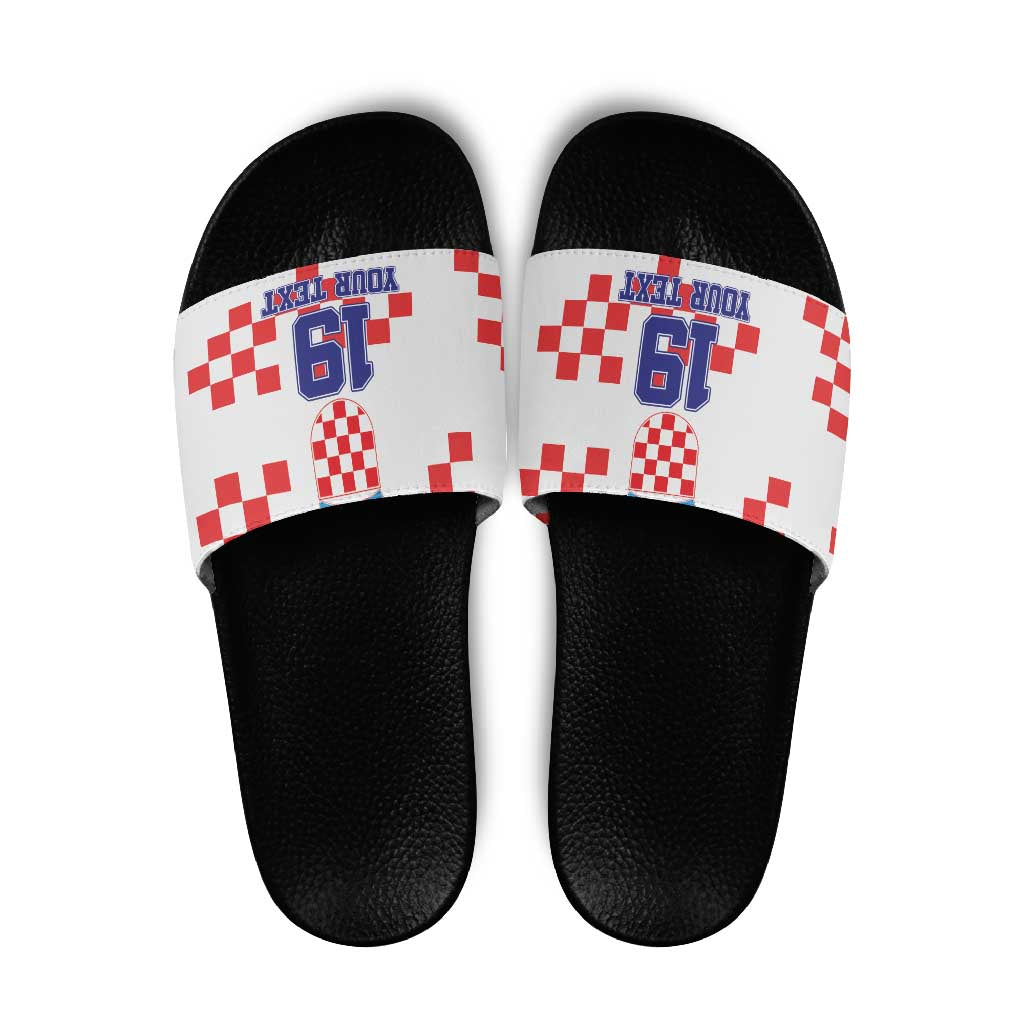 Custom Croatia National Heritage Slide Sandals Red and White Checkerboard Design - Wonder Print Shop