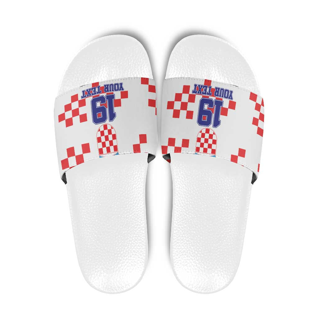 Custom Croatia National Heritage Slide Sandals Red and White Checkerboard Design - Wonder Print Shop