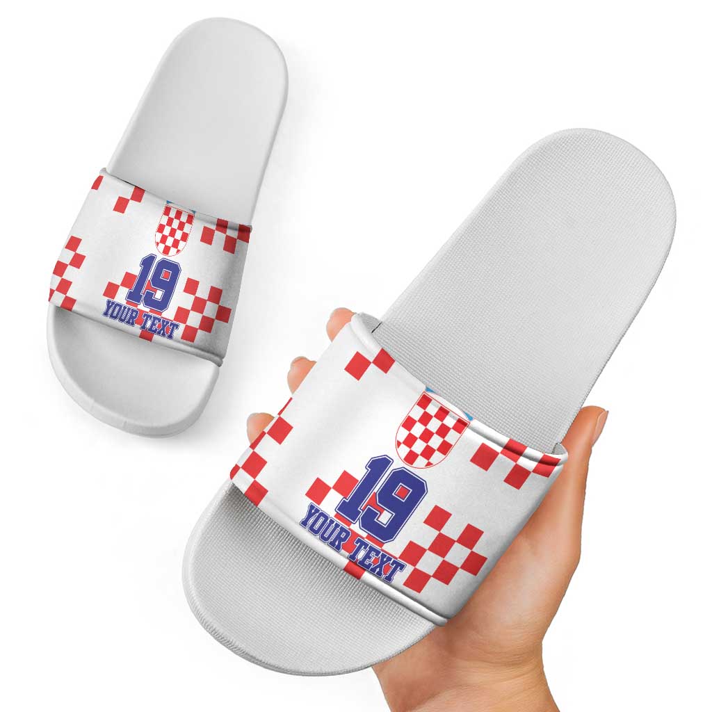 Custom Croatia National Heritage Slide Sandals Red and White Checkerboard Design - Wonder Print Shop