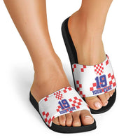 Custom Croatia National Heritage Slide Sandals Red and White Checkerboard Design - Wonder Print Shop