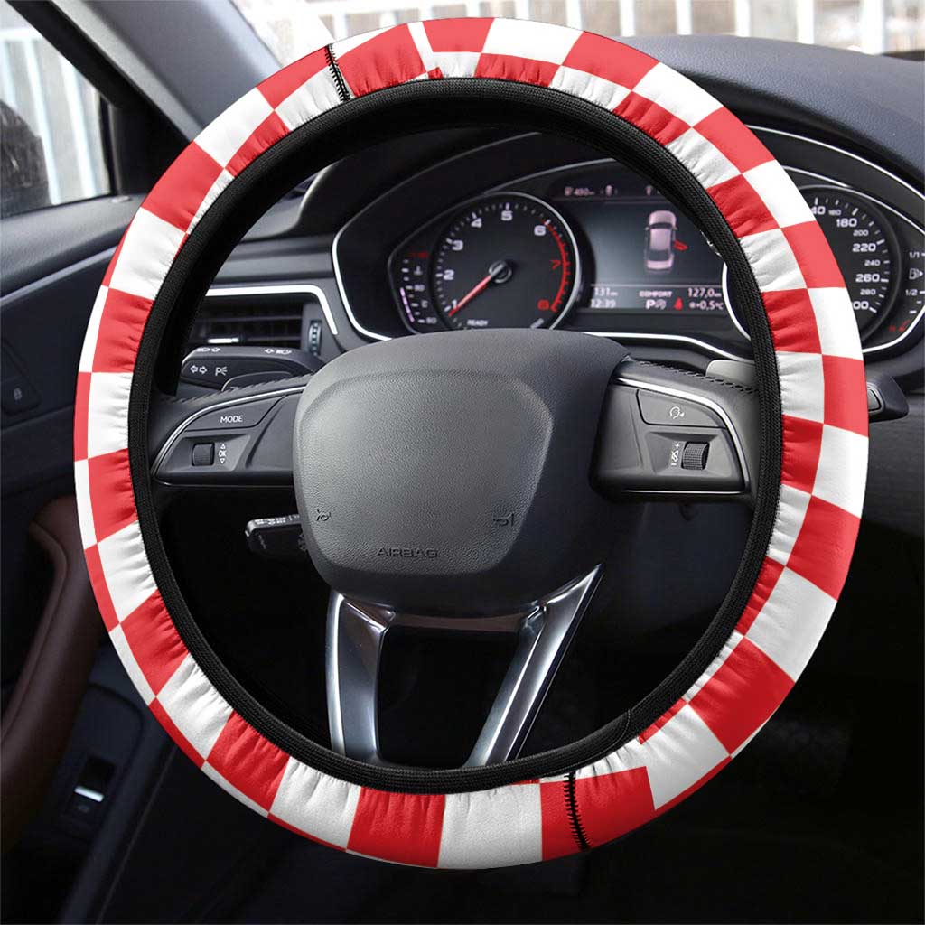 Croatia National Heritage Steering Wheel Cover Red and White Checkerboard Design - Wonder Print Shop