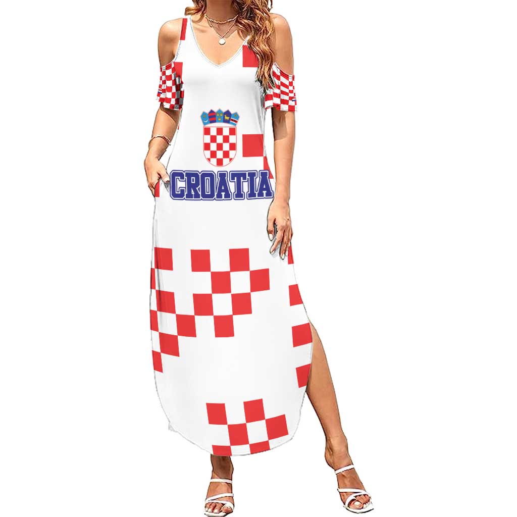 Custom Croatia National Heritage Summer Maxi Dress Red and White Checkerboard Design - Wonder Print Shop