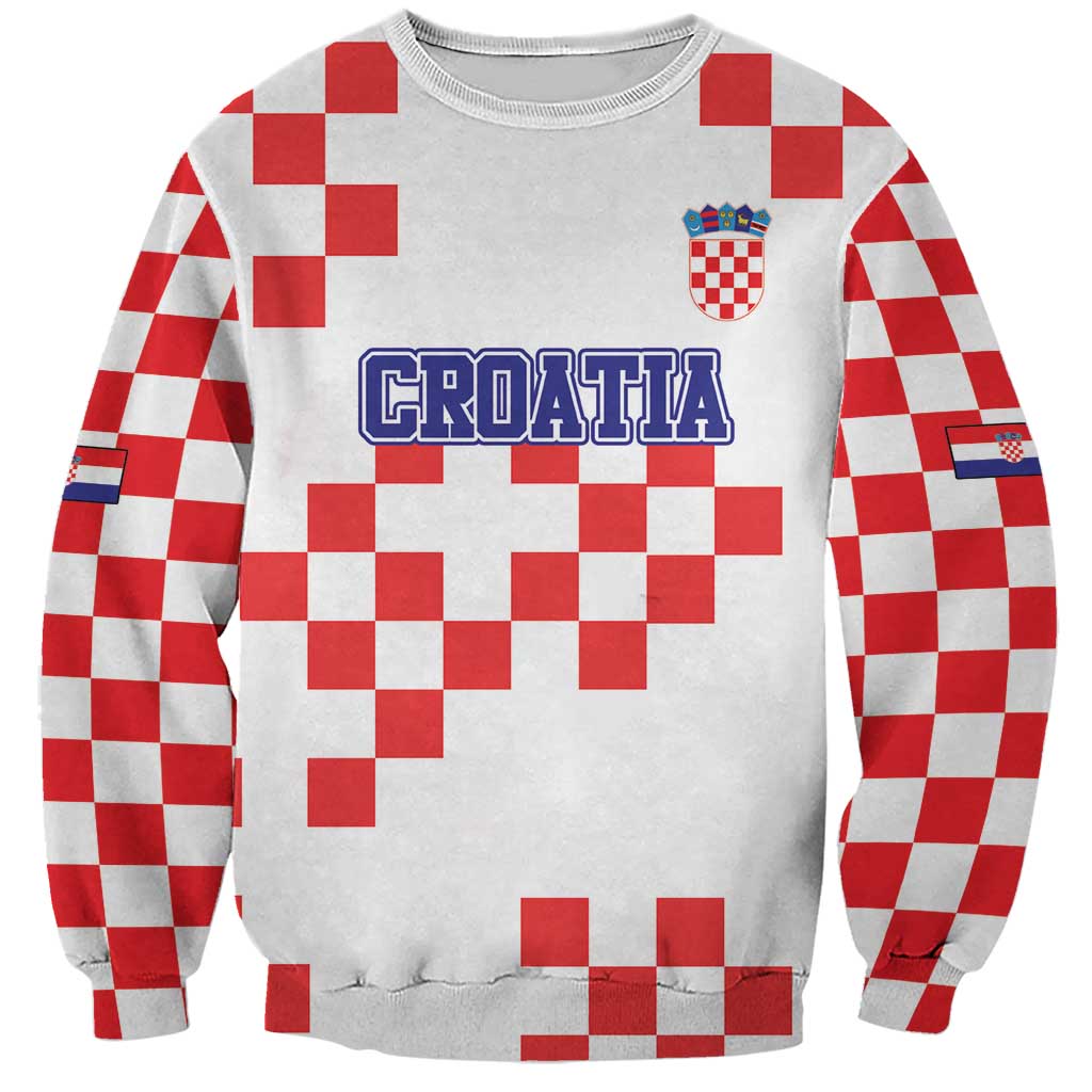 Custom Croatia National Heritage Sweatshirt Red and White Checkerboard Design - Wonder Print Shop