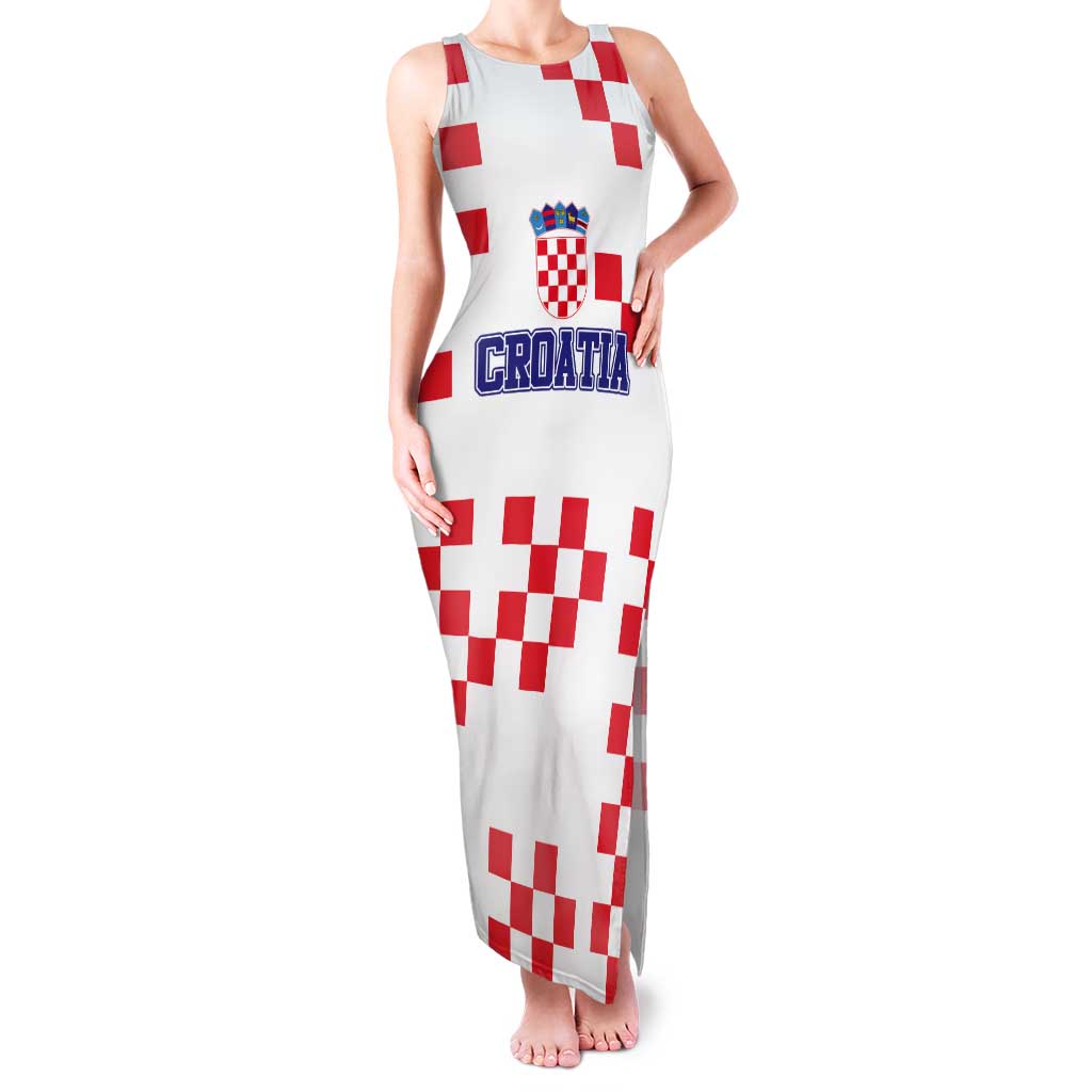 Custom Croatia National Heritage Tank Maxi Dress Red and White Checkerboard Design - Wonder Print Shop
