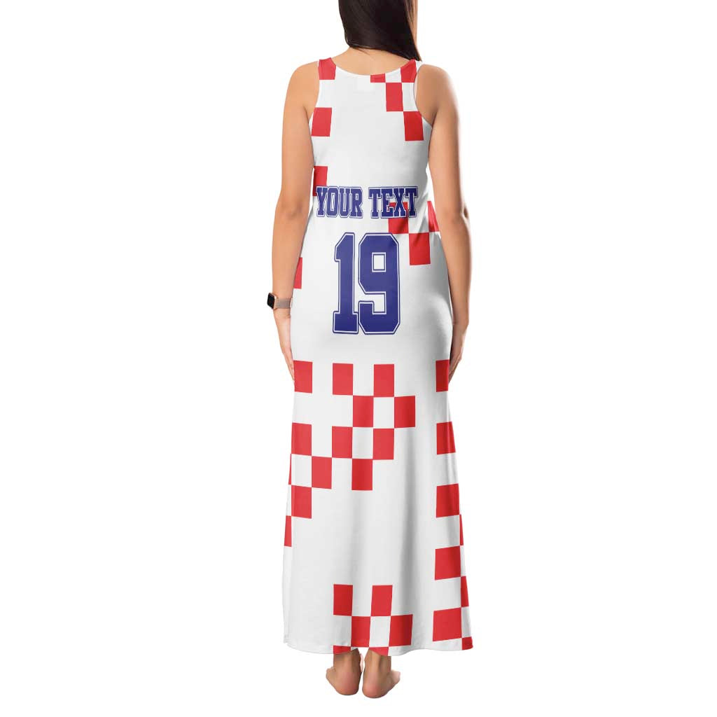 Custom Croatia National Heritage Tank Maxi Dress Red and White Checkerboard Design - Wonder Print Shop