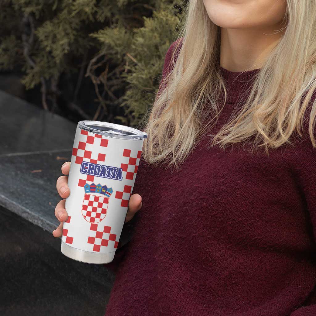 Custom Croatia National Heritage Tumbler Cup Red and White Checkerboard Design - Wonder Print Shop