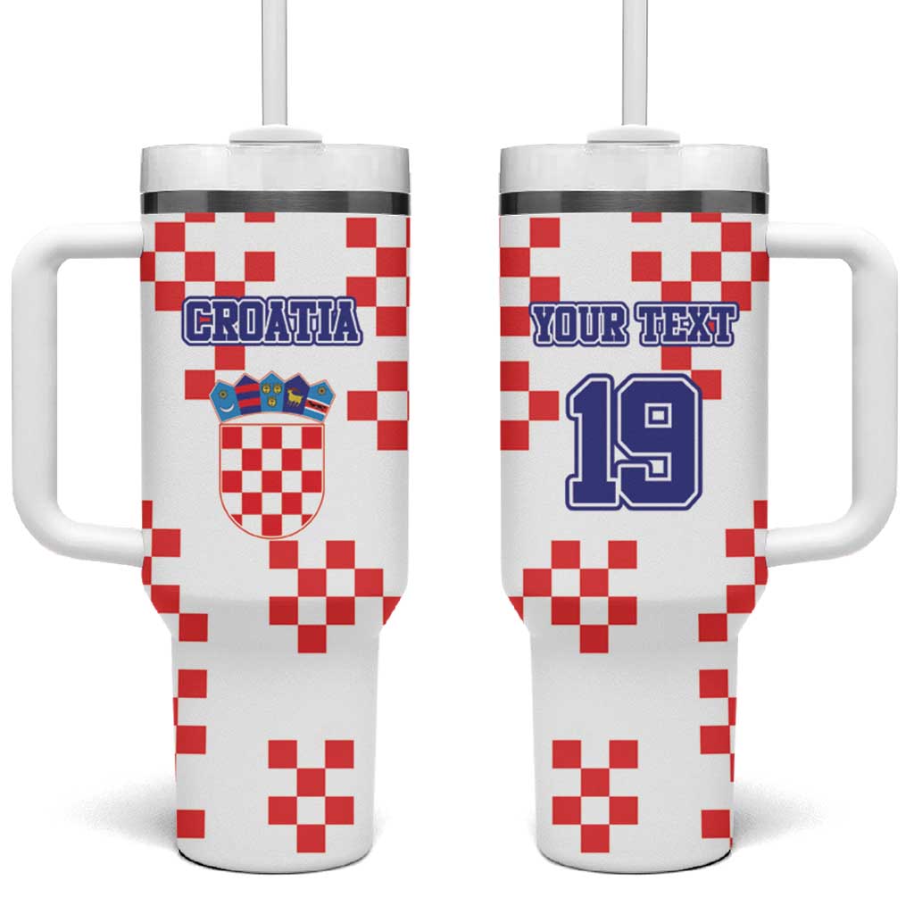 Custom Croatia National Heritage Tumbler With Handle Red and White Checkerboard Design - Wonder Print Shop