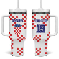 Custom Croatia National Heritage Tumbler With Handle Red and White Checkerboard Design - Wonder Print Shop
