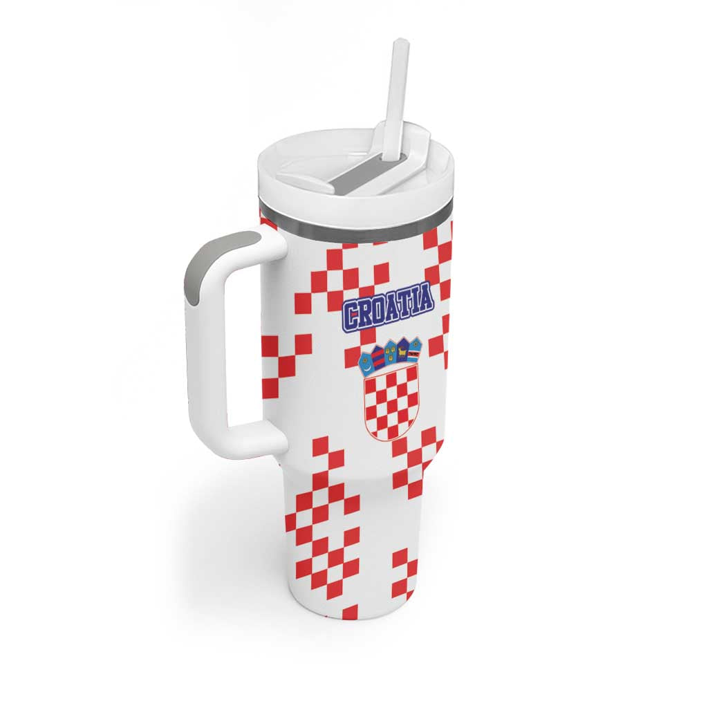 Custom Croatia National Heritage Tumbler With Handle Red and White Checkerboard Design - Wonder Print Shop