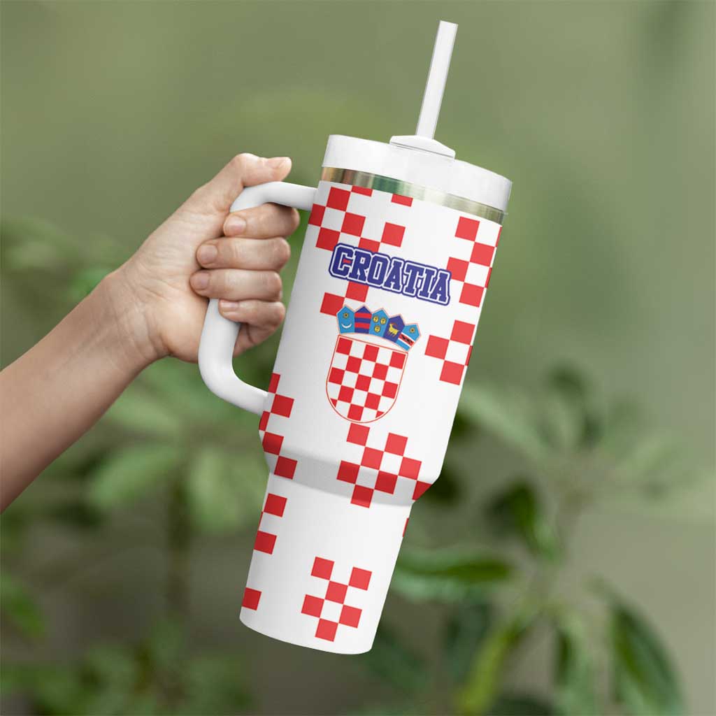 Custom Croatia National Heritage Tumbler With Handle Red and White Checkerboard Design - Wonder Print Shop