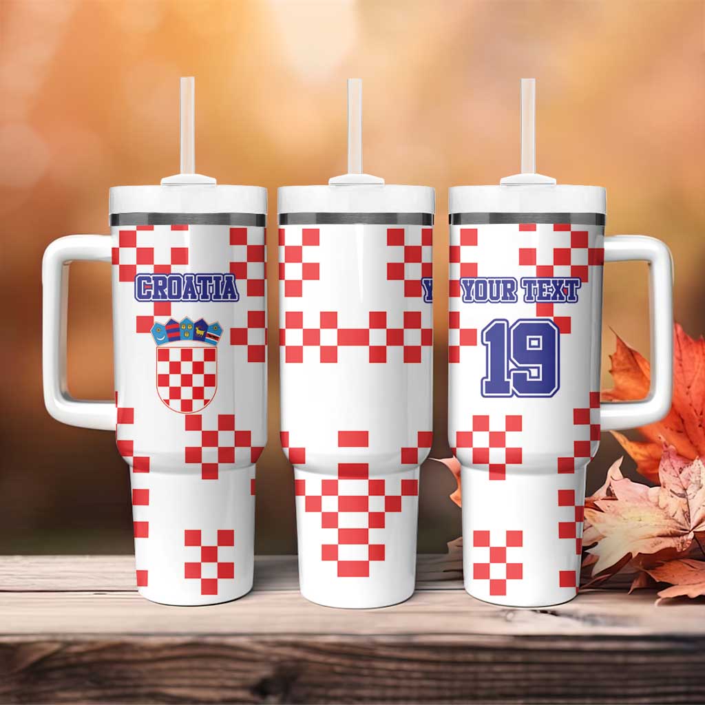 Custom Croatia National Heritage Tumbler With Handle Red and White Checkerboard Design - Wonder Print Shop