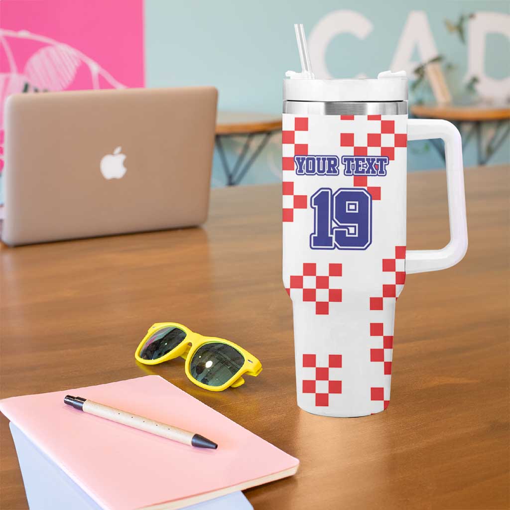 Custom Croatia National Heritage Tumbler With Handle Red and White Checkerboard Design - Wonder Print Shop
