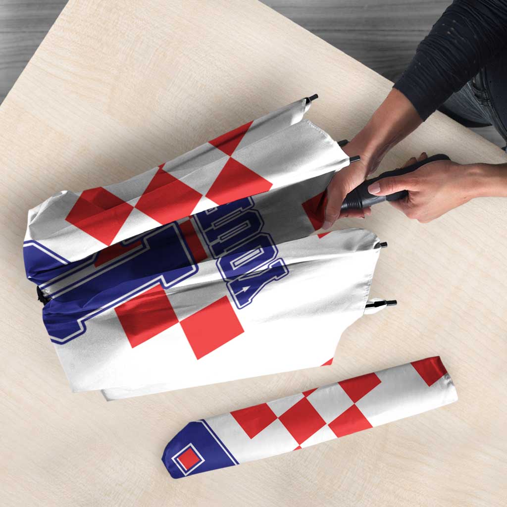 Custom Croatia National Heritage Umbrella Red and White Checkerboard Design - Wonder Print Shop