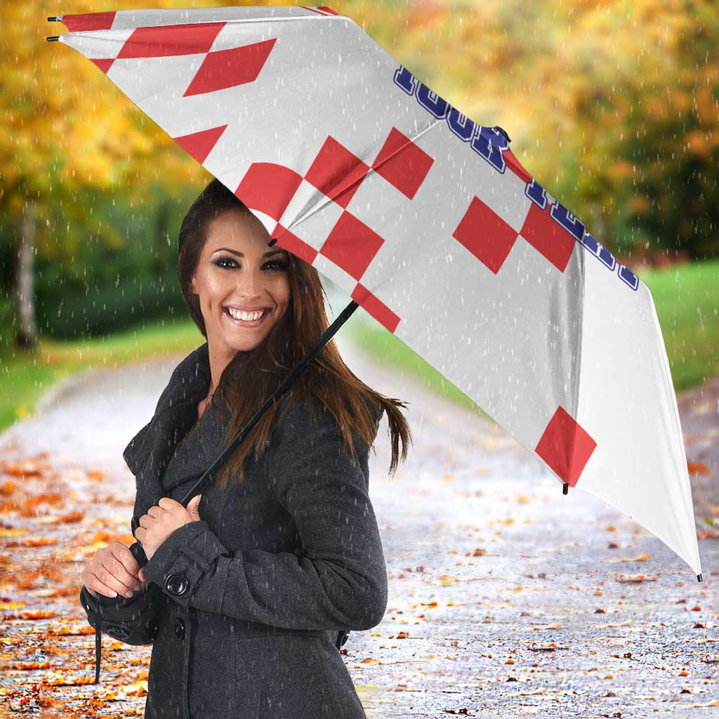 Custom Croatia National Heritage Umbrella Red and White Checkerboard Design - Wonder Print Shop