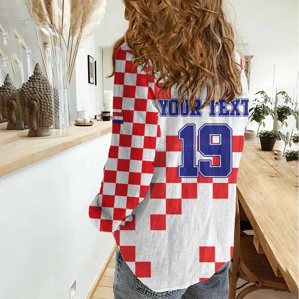 Custom Croatia National Heritage Women Casual Shirt Red and White Checkerboard Design - Wonder Print Shop