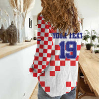 Custom Croatia National Heritage Women Casual Shirt Red and White Checkerboard Design - Wonder Print Shop
