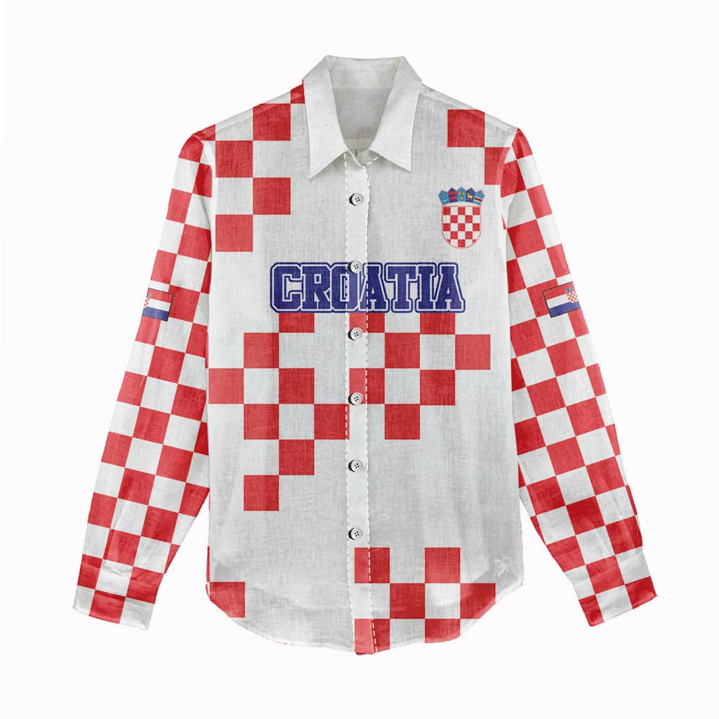 Custom Croatia National Heritage Women Casual Shirt Red and White Checkerboard Design - Wonder Print Shop