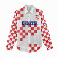 Custom Croatia National Heritage Women Casual Shirt Red and White Checkerboard Design - Wonder Print Shop