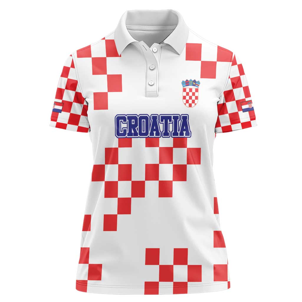 Custom Croatia National Heritage Women Polo Shirt Red and White Checkerboard Design - Wonder Print Shop