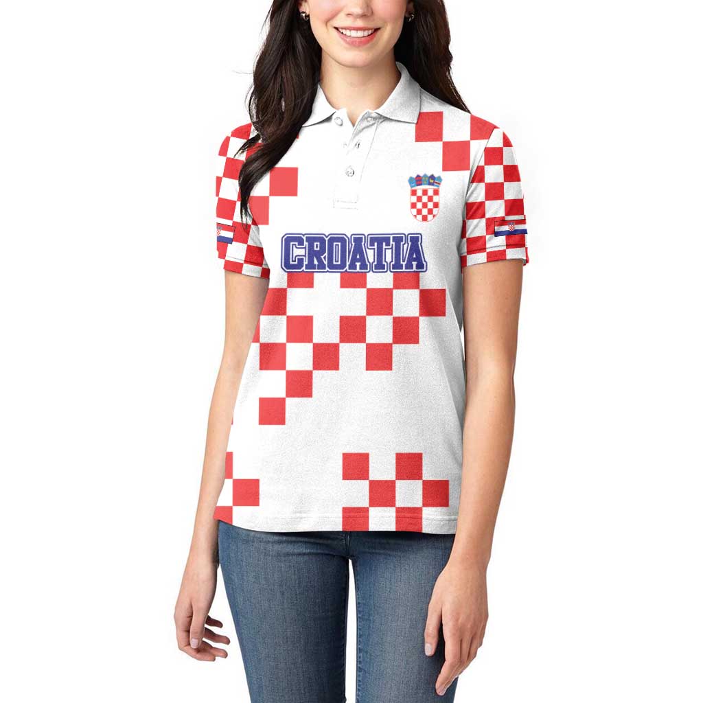 Custom Croatia National Heritage Women Polo Shirt Red and White Checkerboard Design - Wonder Print Shop