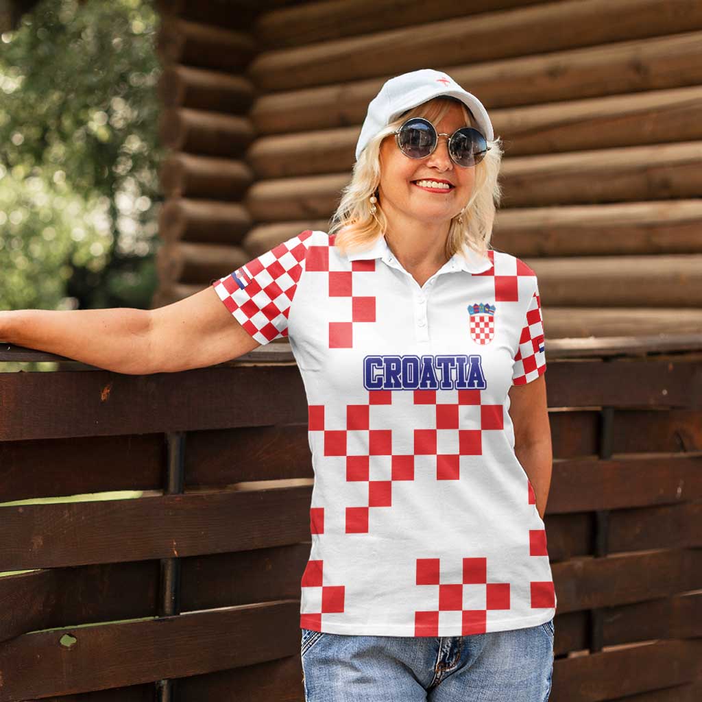 Custom Croatia National Heritage Women Polo Shirt Red and White Checkerboard Design - Wonder Print Shop