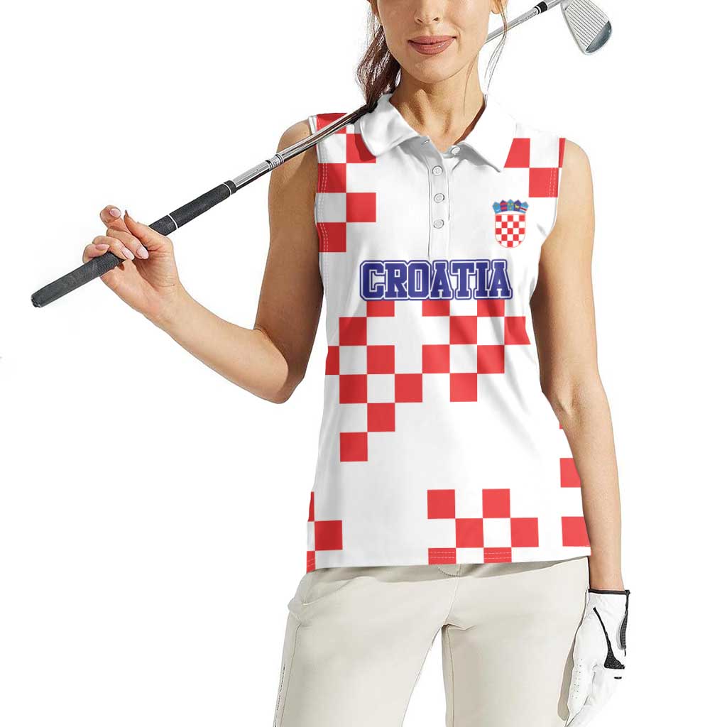 Custom Croatia National Heritage Women Sleeveless Polo Shirt Red and White Checkerboard Design - Wonder Print Shop