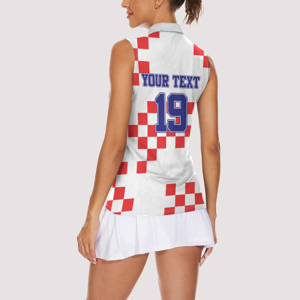 Custom Croatia National Heritage Women Sleeveless Polo Shirt Red and White Checkerboard Design - Wonder Print Shop