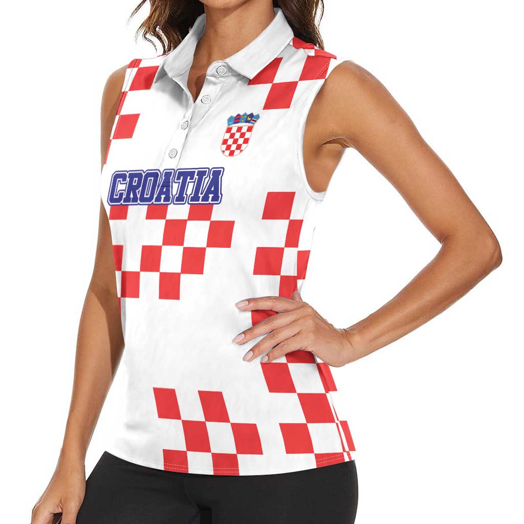 Custom Croatia National Heritage Women Sleeveless Polo Shirt Red and White Checkerboard Design - Wonder Print Shop