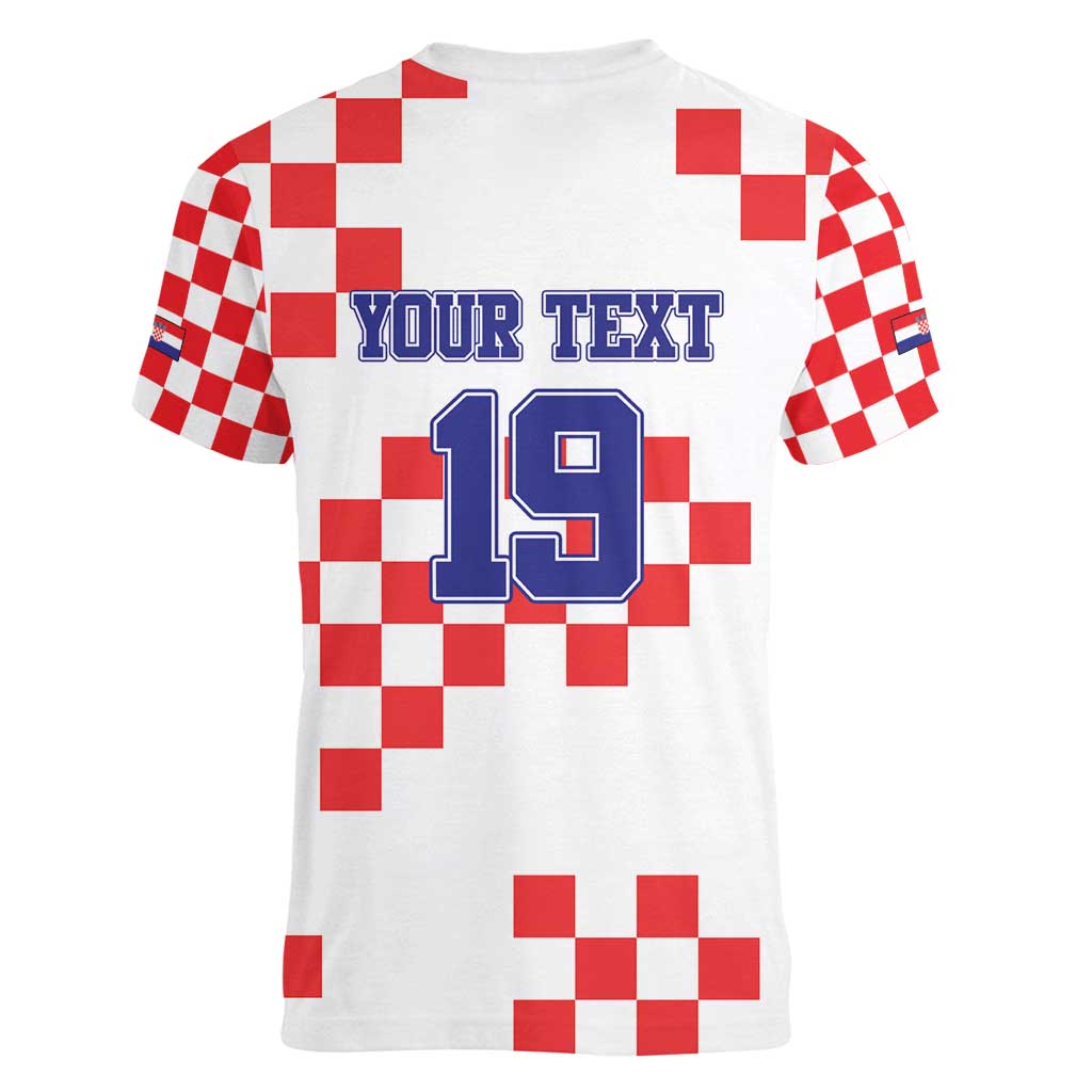 Custom Croatia National Heritage Women V-Neck T-Shirt Red and White Checkerboard Design - Wonder Print Shop