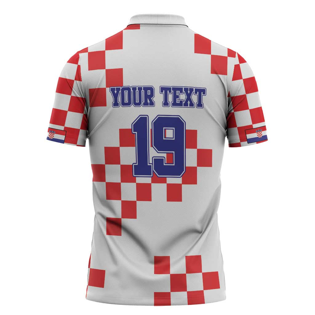 Custom Croatia National Heritage Zipper Polo Shirt Red and White Checkerboard Design - Wonder Print Shop