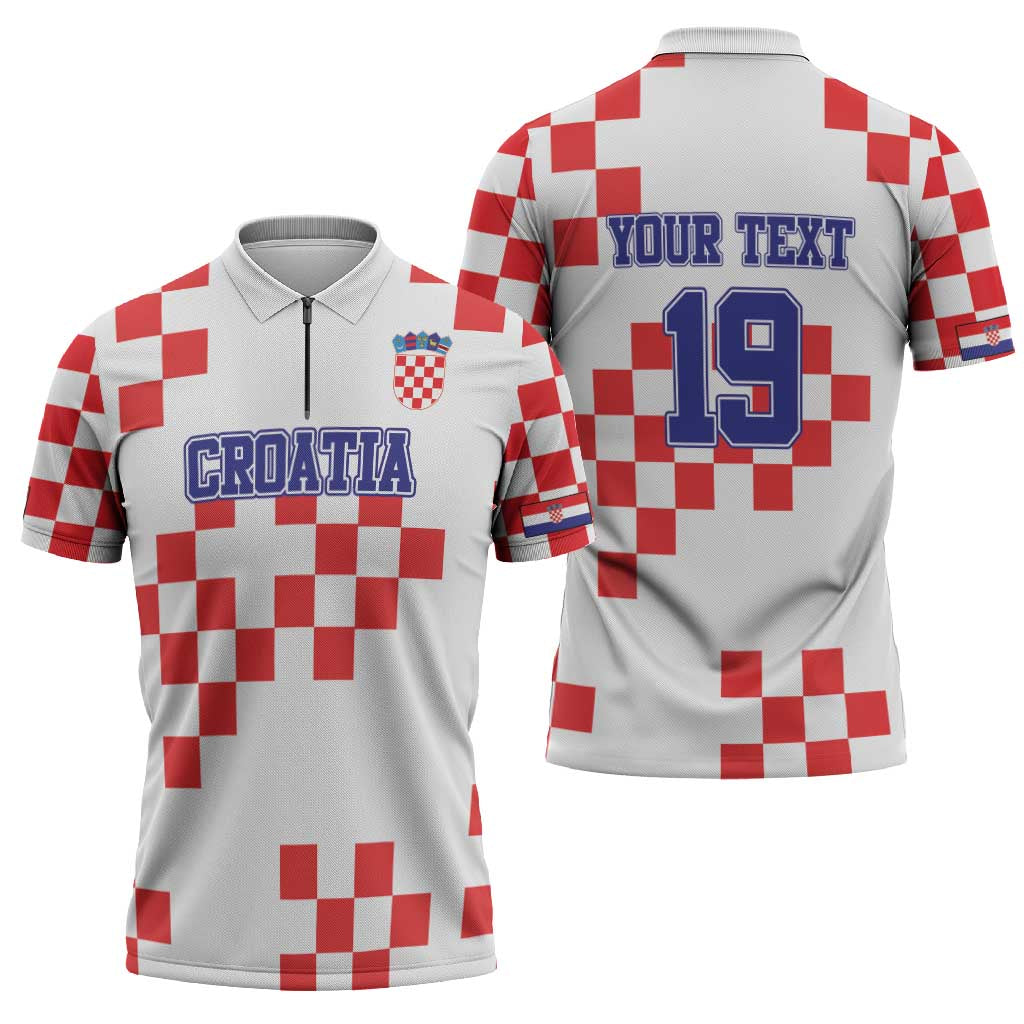 Custom Croatia National Heritage Zipper Polo Shirt Red and White Checkerboard Design - Wonder Print Shop