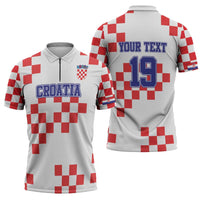 Custom Croatia National Heritage Zipper Polo Shirt Red and White Checkerboard Design - Wonder Print Shop