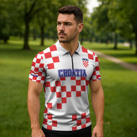 Custom Croatia National Heritage Zipper Polo Shirt Red and White Checkerboard Design - Wonder Print Shop