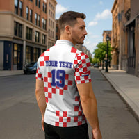 Custom Croatia National Heritage Zipper Polo Shirt Red and White Checkerboard Design - Wonder Print Shop