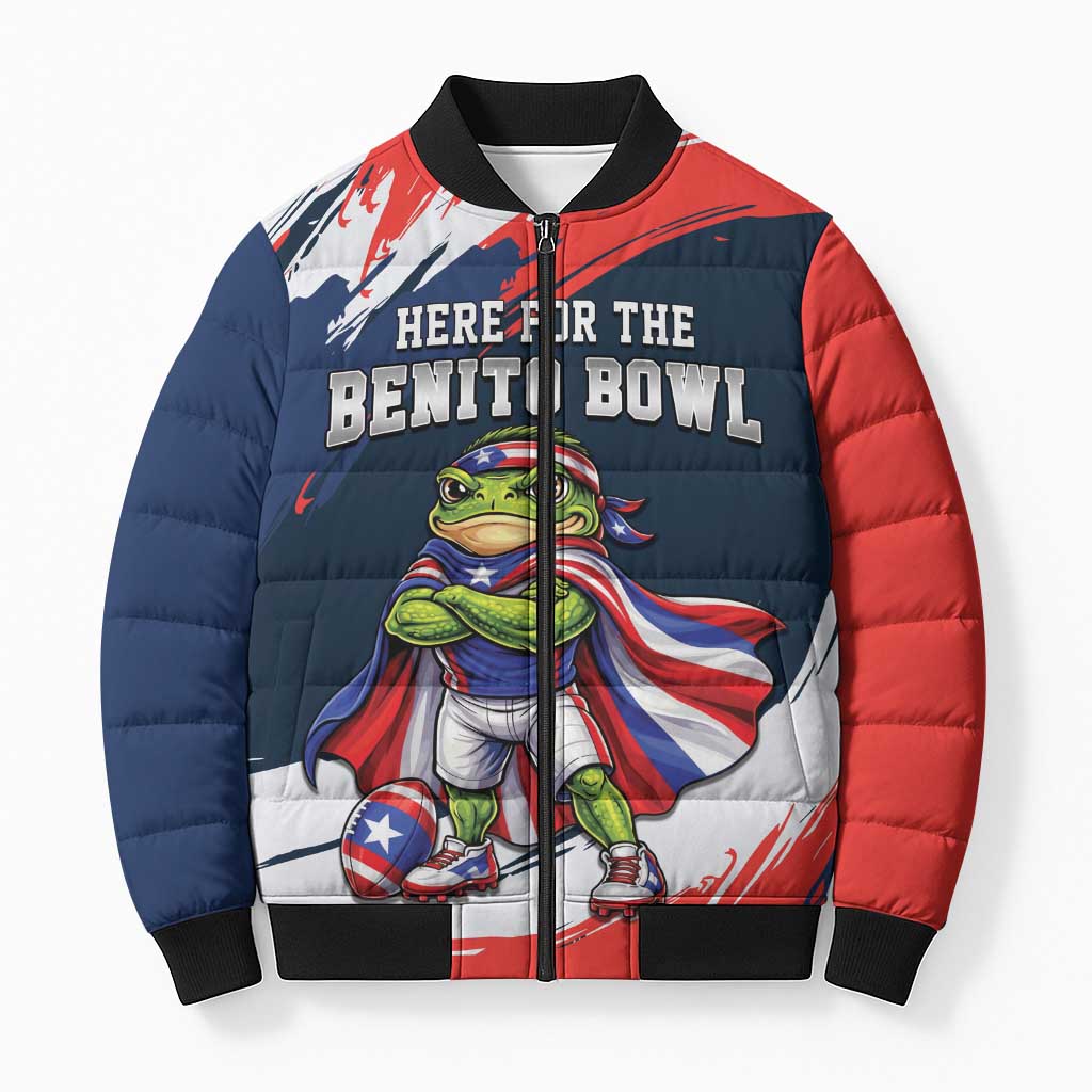 Benito Bowl Puerto Rican Football Bomber Puffer Jacket Coquí Frog Puerto Rican