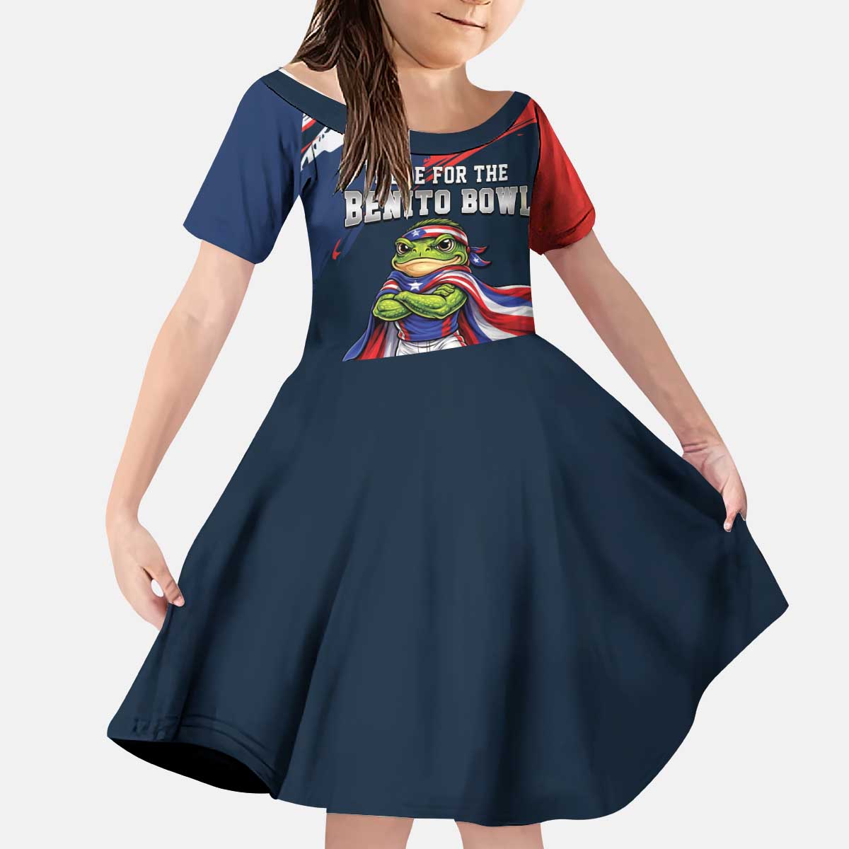 Benito Bowl Puerto Rican Football Kid Short Sleeve Dress Coquí Frog Puerto Rican