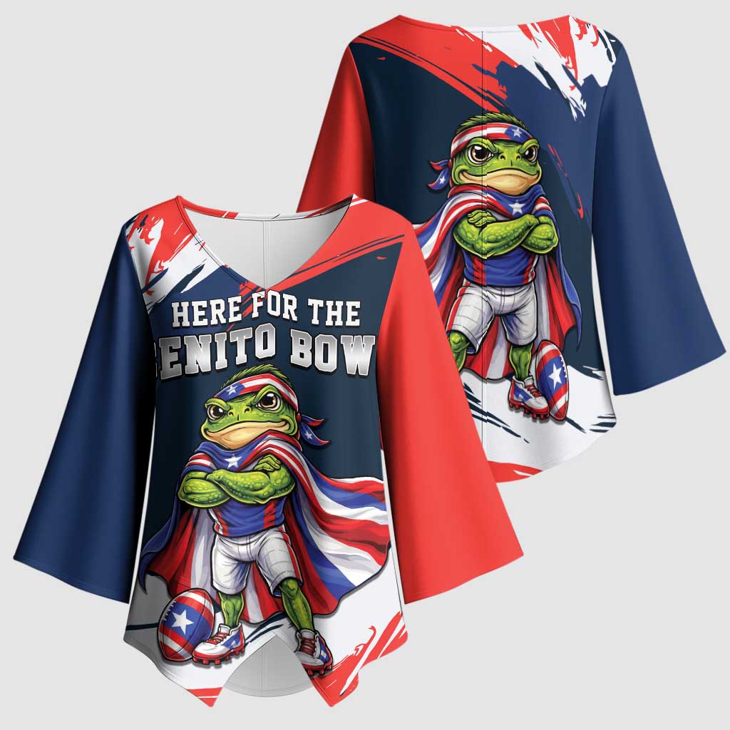 Benito Bowl Puerto Rican Football Kimono Sleeve Blouse Coquí Frog Puerto Rican
